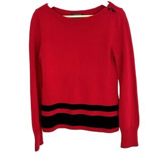 Ralph Lauren Sweater Size Medium Red Black Stripe Cotton Knit Preppy Nautical